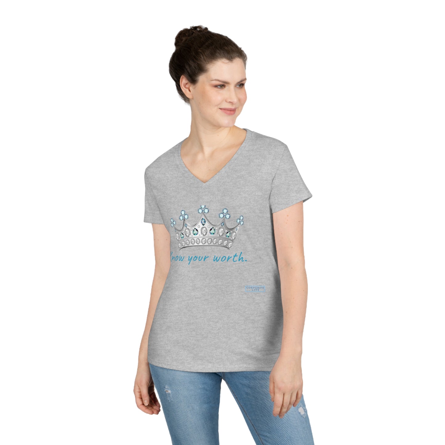 Know your worth. Ladies' V-Neck T-Shirt