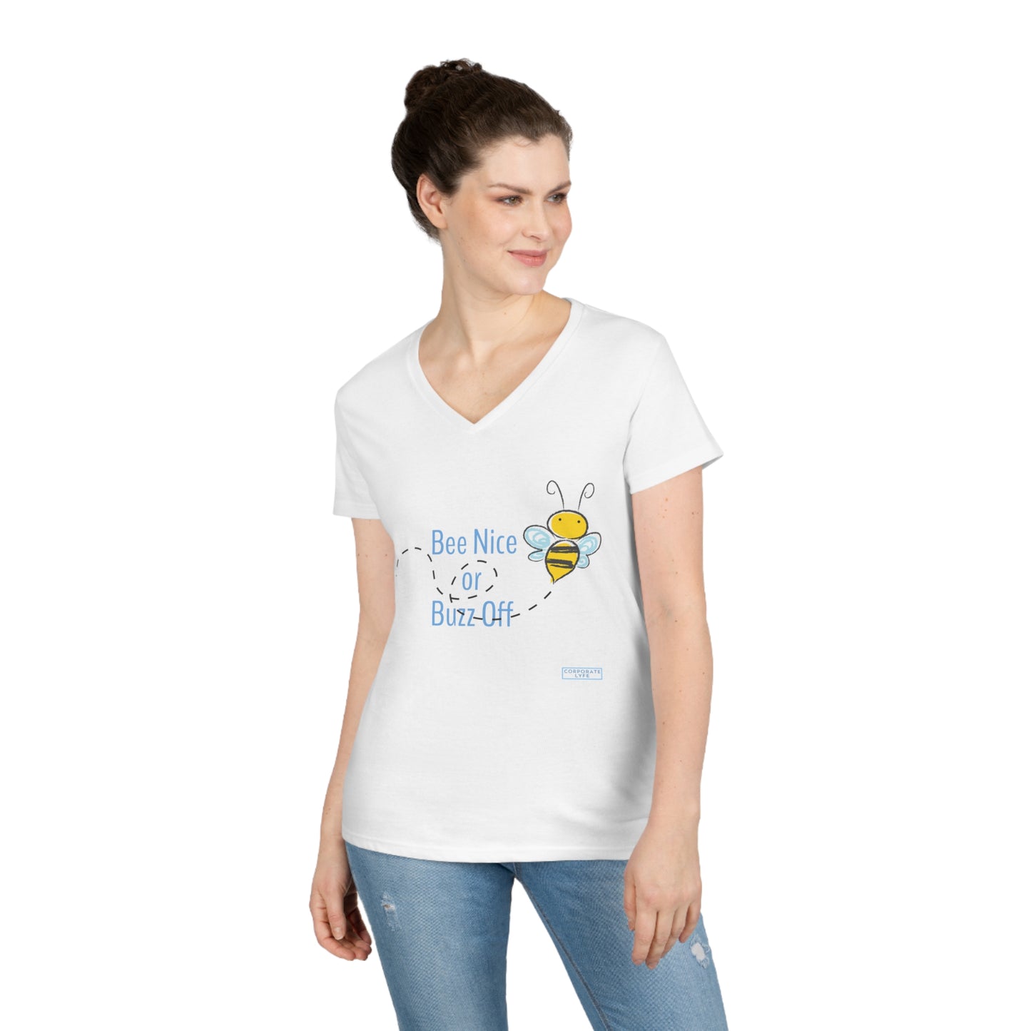 Bee nice or buzz off. Ladies' V-Neck T-Shirt