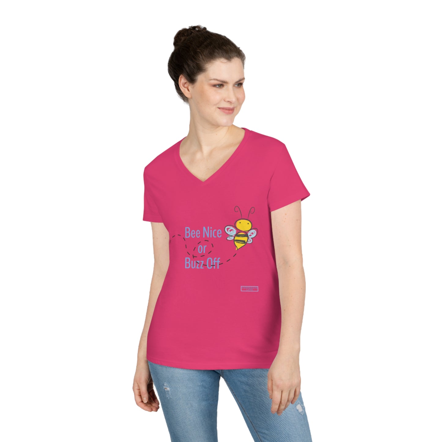 Bee nice or buzz off. Ladies' V-Neck T-Shirt