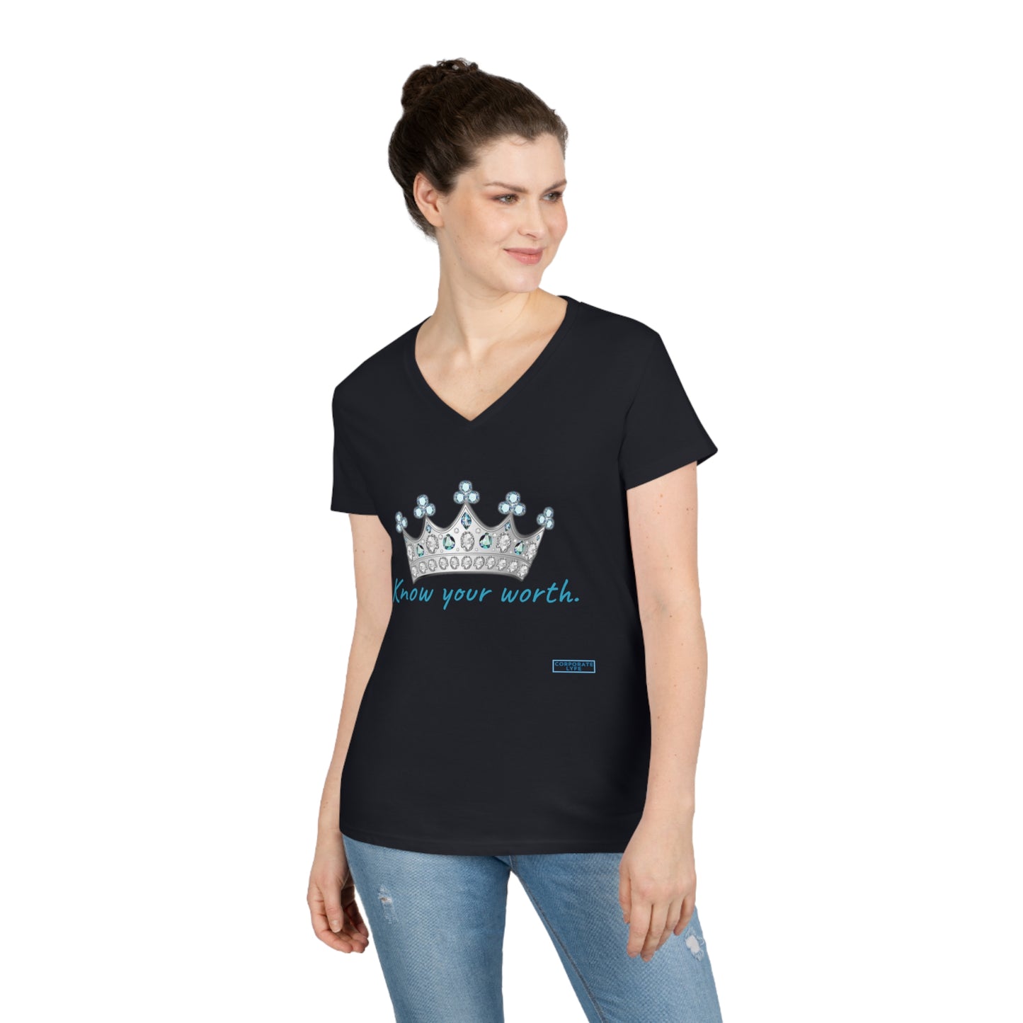 Know your worth. Ladies' V-Neck T-Shirt