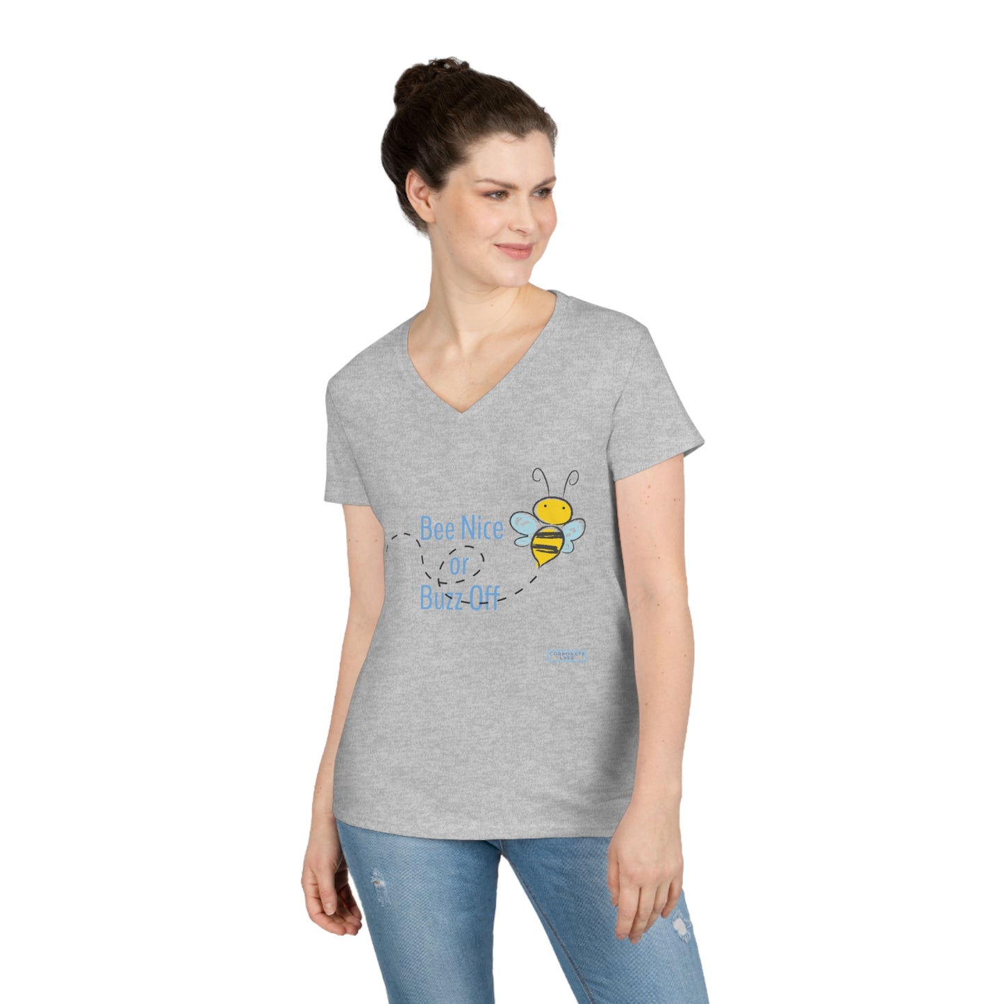 Bee nice or buzz off. Ladies' V-Neck T-Shirt