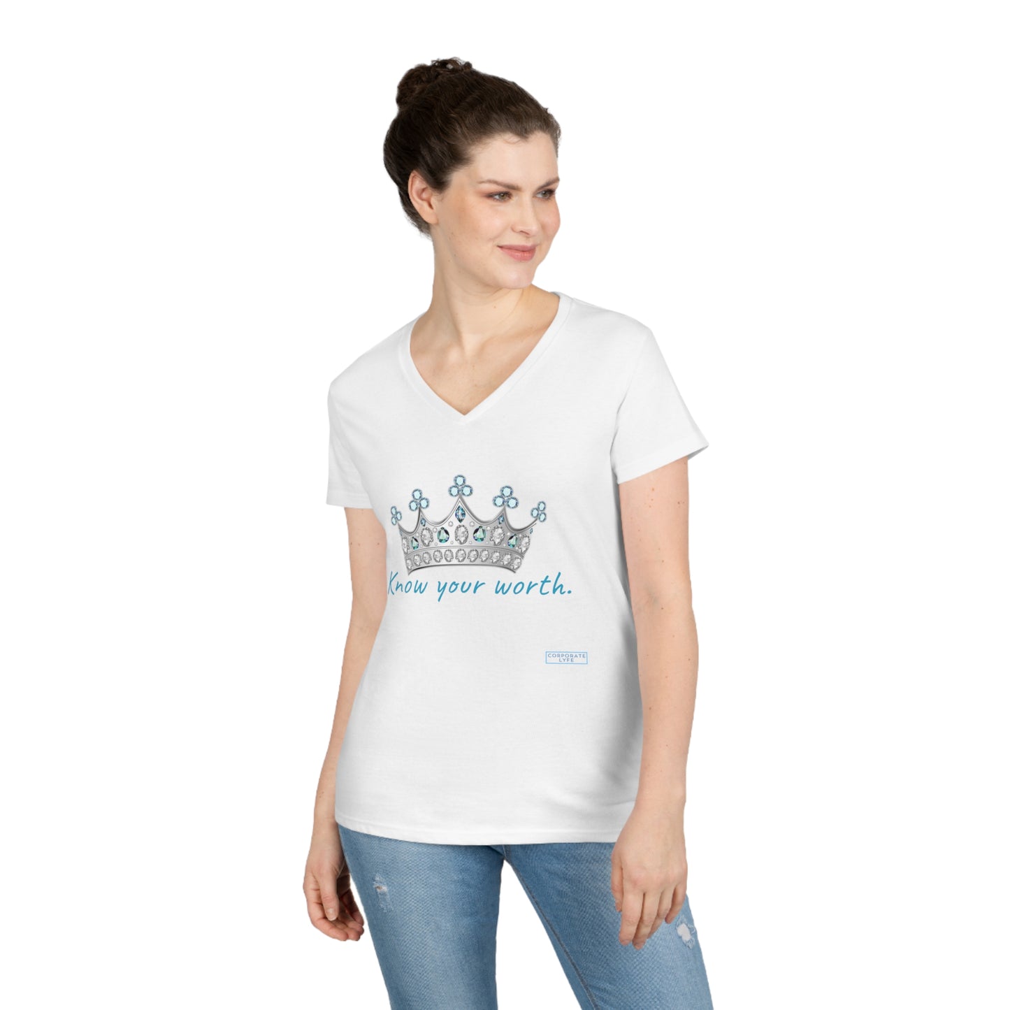 Know your worth. Ladies' V-Neck T-Shirt