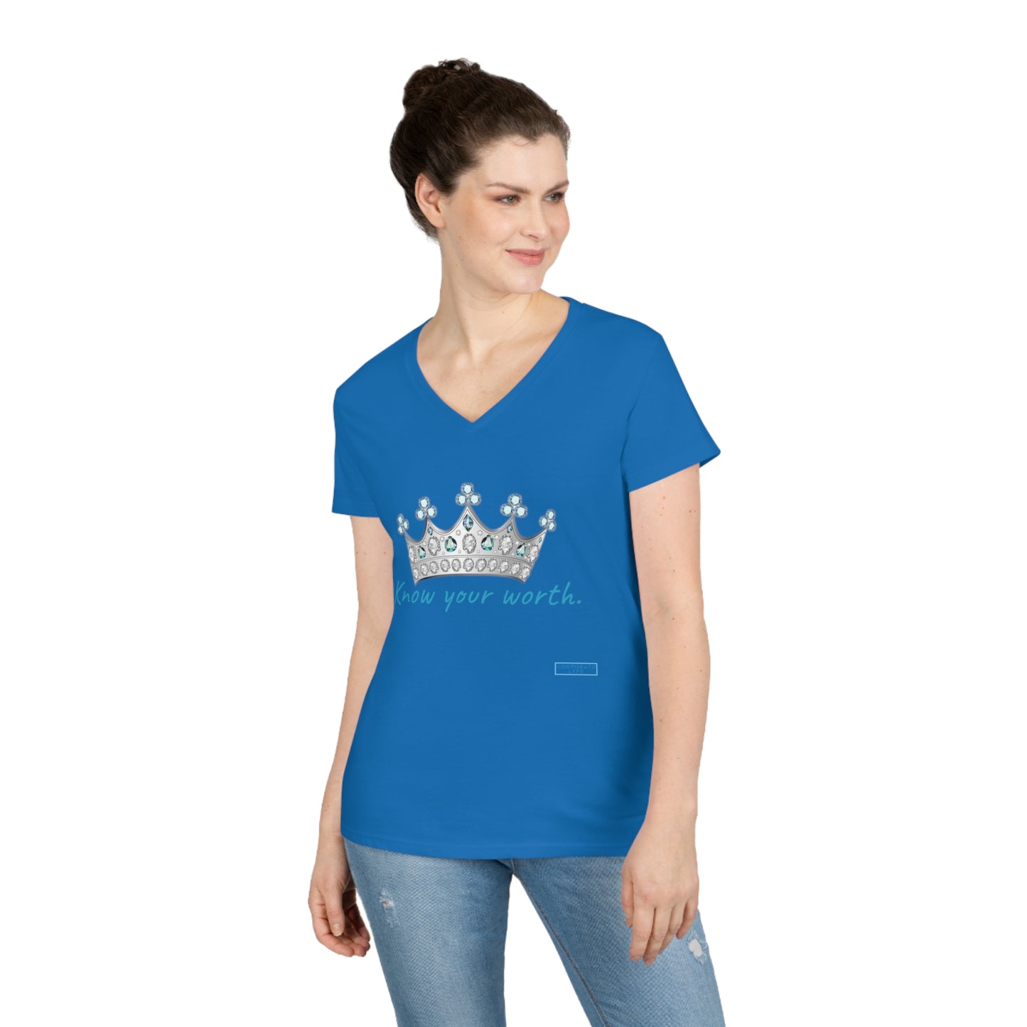 Know your worth. Ladies' V-Neck T-Shirt