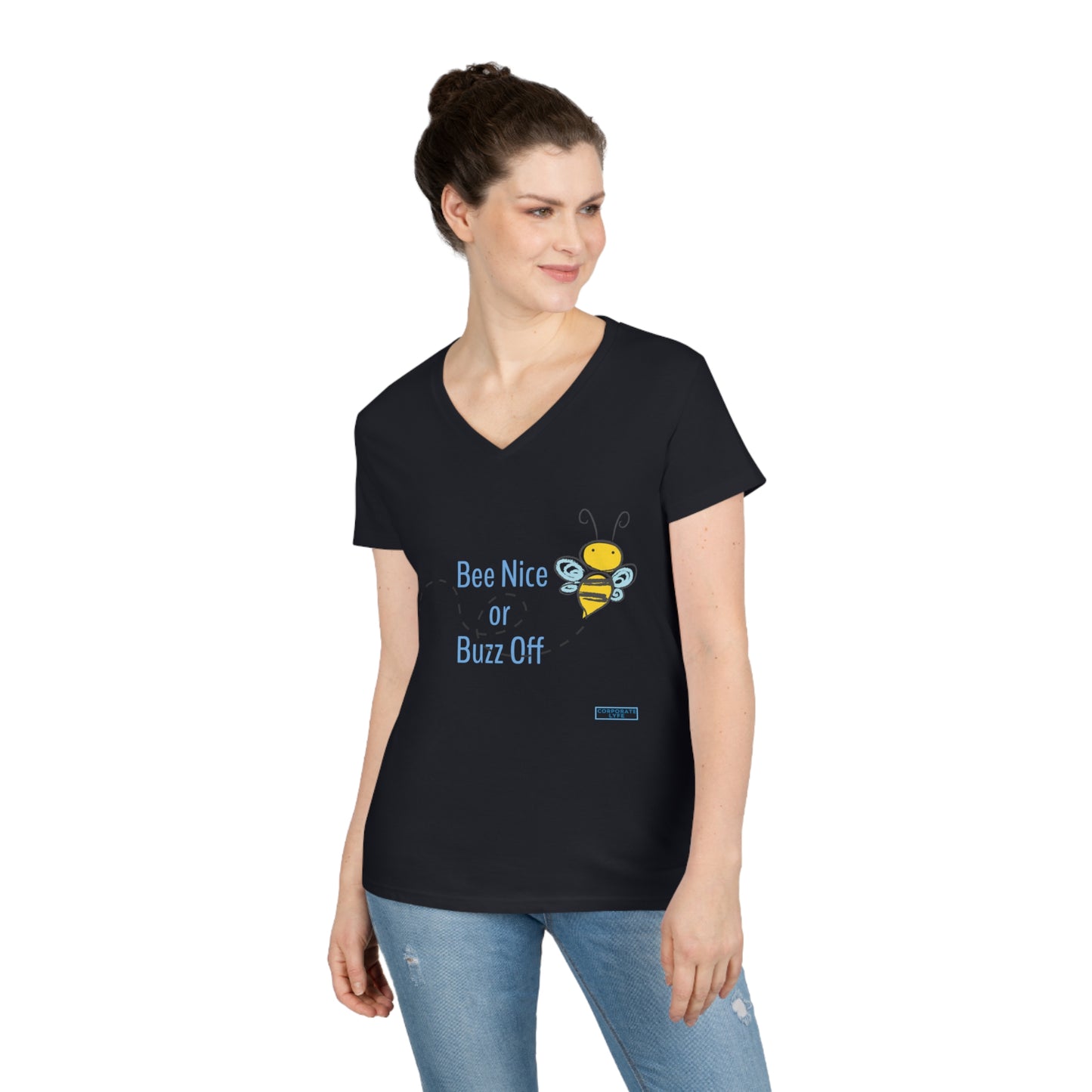 Bee nice or buzz off. Ladies' V-Neck T-Shirt