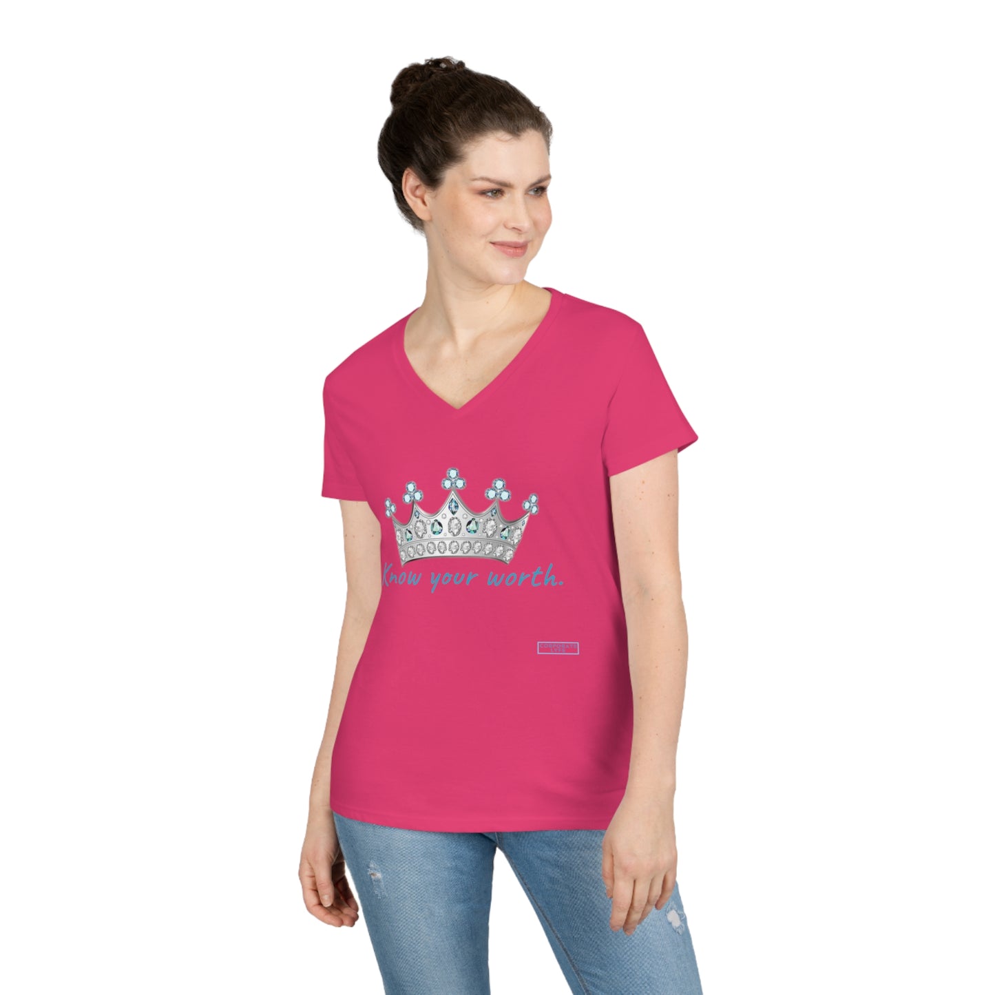 Know your worth. Ladies' V-Neck T-Shirt