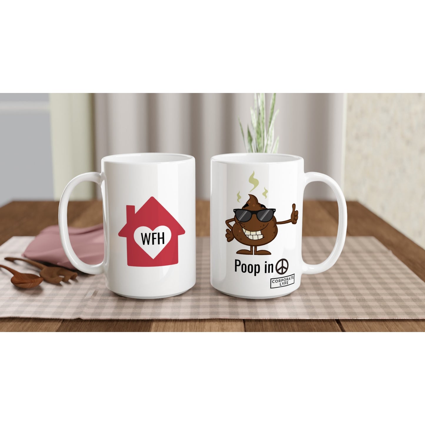 WFH, Poop in Peace. White 15oz Ceramic Mullet Mug